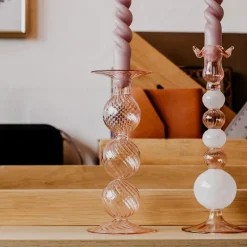 Sky lysestake 25 cm rosa/hvit