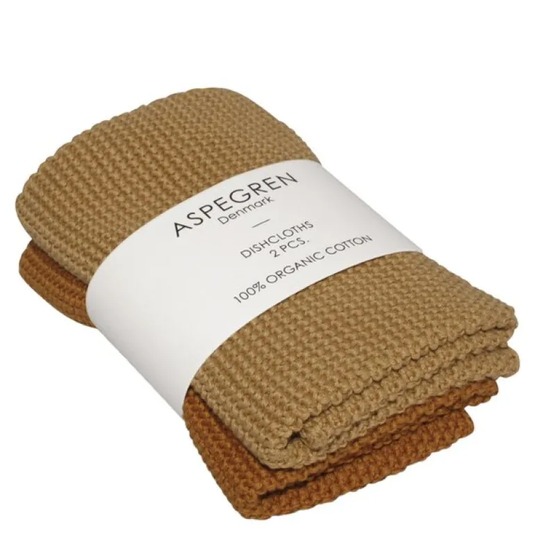 Solid kjøkkenklut strikket 26x26 cm 2 stk mustard