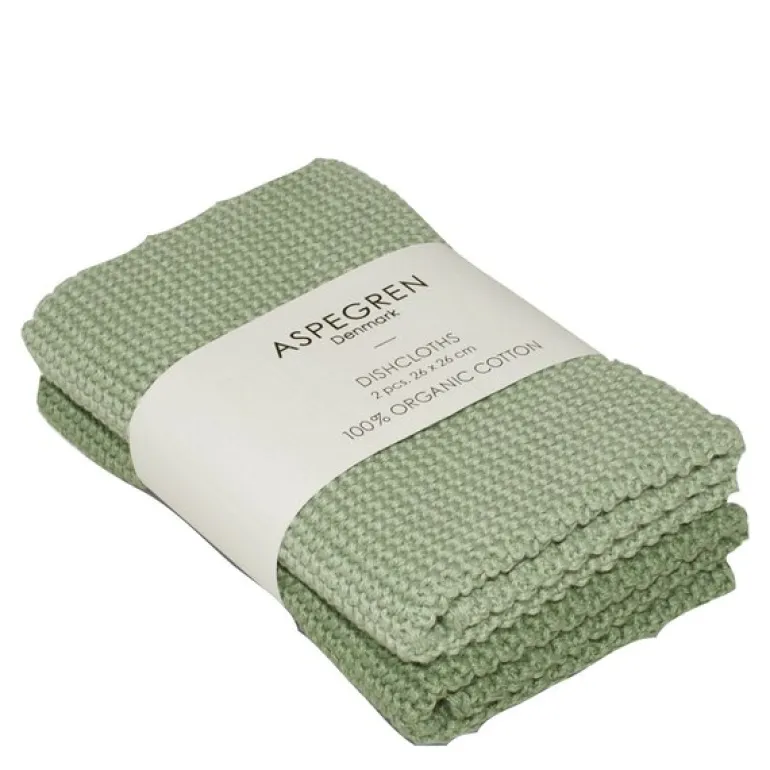 Solid kjøkkenklut strikket 26x26 cm 2 stk laurel green