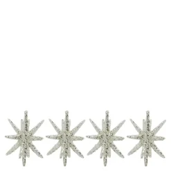 Spike juletrepynt stjerner 7,5 cm 4 stk sølv/glitter