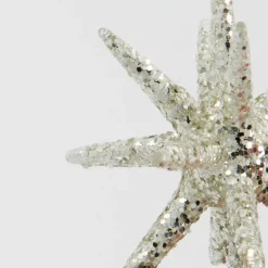 Spike juletrepynt stjerner 7,5 cm 4 stk sølv/glitter
