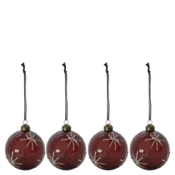 Star julekuler 8 cm 4 stk bordeaux