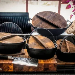 Støpejernsgryte 3,6 L m/glasslokk og trelokk