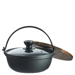 Støpejernsgryte 1,8L m/glasslokk og trelokk