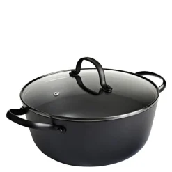 Støpejernskasserolle med Honeycomb keramisk belegg og glasslokk 24 cm