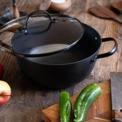 Støpejernskasserolle med Honeycomb keramisk belegg og glasslokk 24 cm