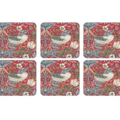 Strawberry Thief glassunderlag 6 stk rød