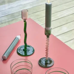 Styles lysestake glass 7,4x16,3 cm grønn/rosa