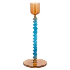 Styles lysestake glass 7,4x16,3 cm blå/amber