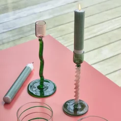 Styles lysestake glass 8,5x19,6 cm grønn/rosa