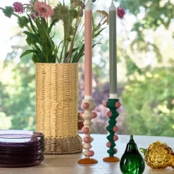 Styles lysestake m/ klumper 18 cm offwhite/rosa