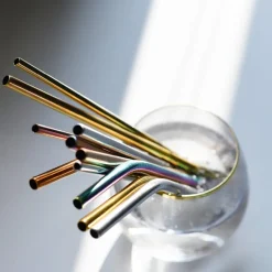 Sugerør i stål bøyd XL gull