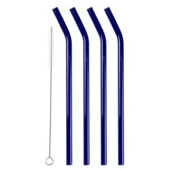 Sugerør med knekk 21,5 cm 4 stk glass blå
