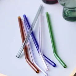 Sugerør med knekk 21,5 cm 4 stk glass blå