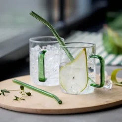 Sugerør med knekk 21,5 cm 4 stk glass grønn