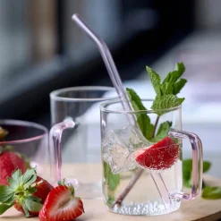 Sugerør med knekk 21,5 cm 4 stk glass rosa