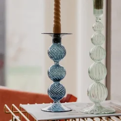 Swirl lysestake 22 cm blå