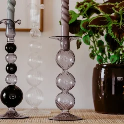 Swirl lysestake 22 cm grå