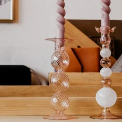 Swirl lysestake 22 cm rosa