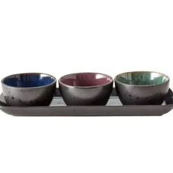 Tapassett 4 deler svart/flerfarget steintøy