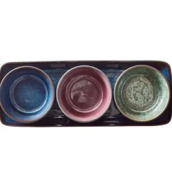 Tapassett 4 deler svart/flerfarget steintøy