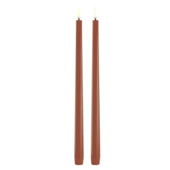 Taper Candles slim LED-kronelys 2,3x32 cm 2 stk terrakotta
