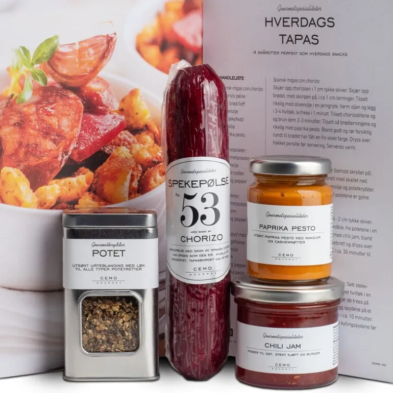 Temapose tapas chorizo potetkrydder pesto