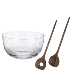 Timeless salatbolle med salatbestikk 3L klar/valnøtt