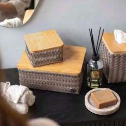 Top Fit Medium høy oppbevaringskurv m/lokk 24x18x11 cm taupe