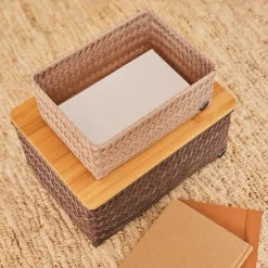 Top Fit stor oppbevaringskurv m/lokk 31x23x15 cm taupe