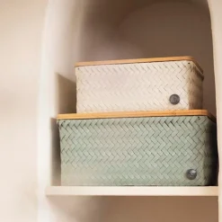 Top Fit stor oppbevaringskurv m/lokk 31x23x15 cm eucalyptus