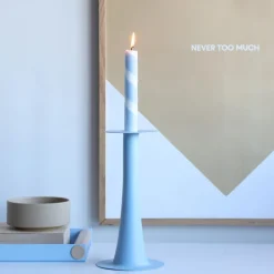 Trumpet vase/lysestake 24 cm lyseblå