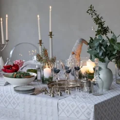 Åttebladrose bordduk 80x80 cm beige