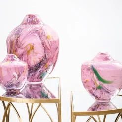 Unik skulptur kunstglass L 17 cm rosa multi