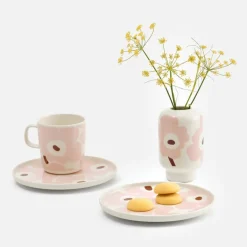 Unikko asjett 20 cm hvit/lys rosa/chestnut