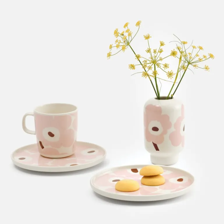 Unikko asjett 20 cm hvit/lys rosa/chestnut