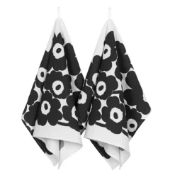 Unikko kjøkkenhåndkle 2 stk hvit/svart