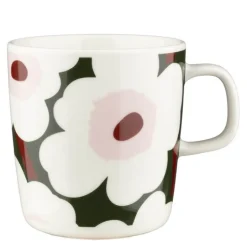 Unikko krus 40 cl hvit/mørk grønn/rosa