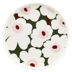 Unikko tallerken 25 cm hvit/mørk grønn/rosa