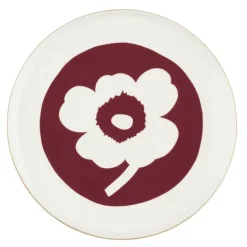 Unikko tallerken 25 cm hvit/mørk kirsebær/brun