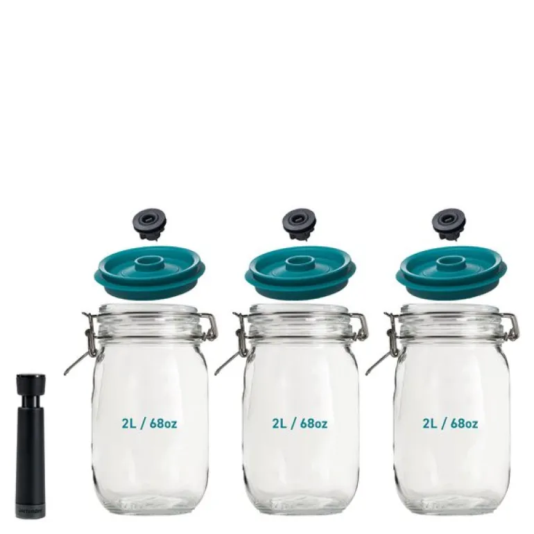 Vakuumforsegler krukker 3 stk 2L grønn