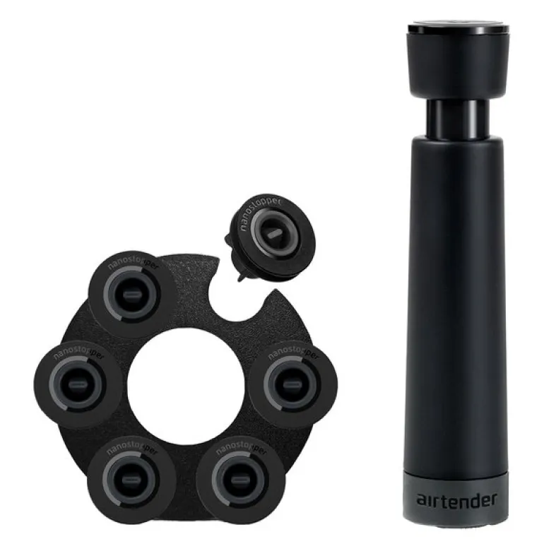 Vakuumforsegler vin 6 stk stoppers gaveeske svart