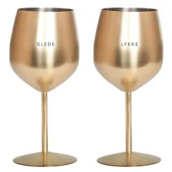Vinglass stål GLEDE & LYKKE 45 cl 2 stk gull