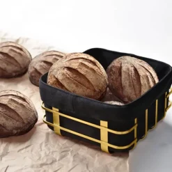 Vintri brødkurv 19x19 cm gull/svart