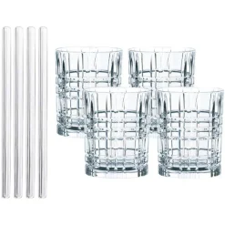 Whiskysett med sugerør 4 stk glass